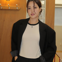 Billie Contrast Tee + Black/Cream - Little Puffy