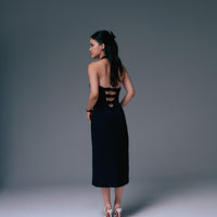 Audrey Bow Midi Dress + Black - Little Puffy
