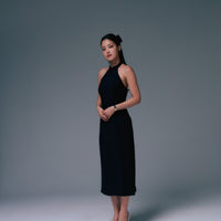 Audrey Bow Midi Dress + Black - Little Puffy
