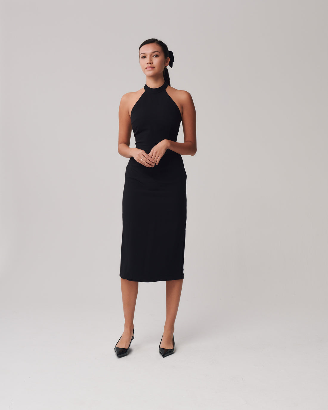 Bow Midi Dress + Black - Little Puffy