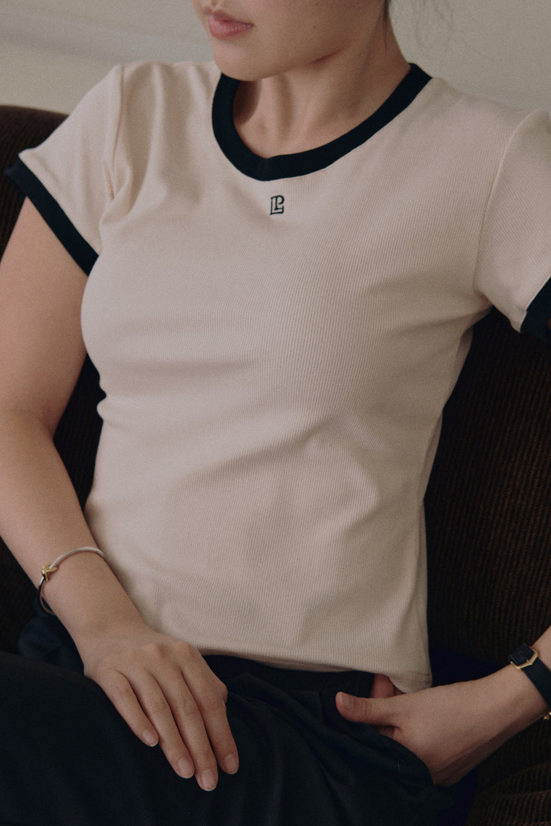 Billie Contrast Tee + Black/Cream - Little Puffy