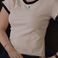 Billie Contrast Tee + Black/Cream - Little Puffy