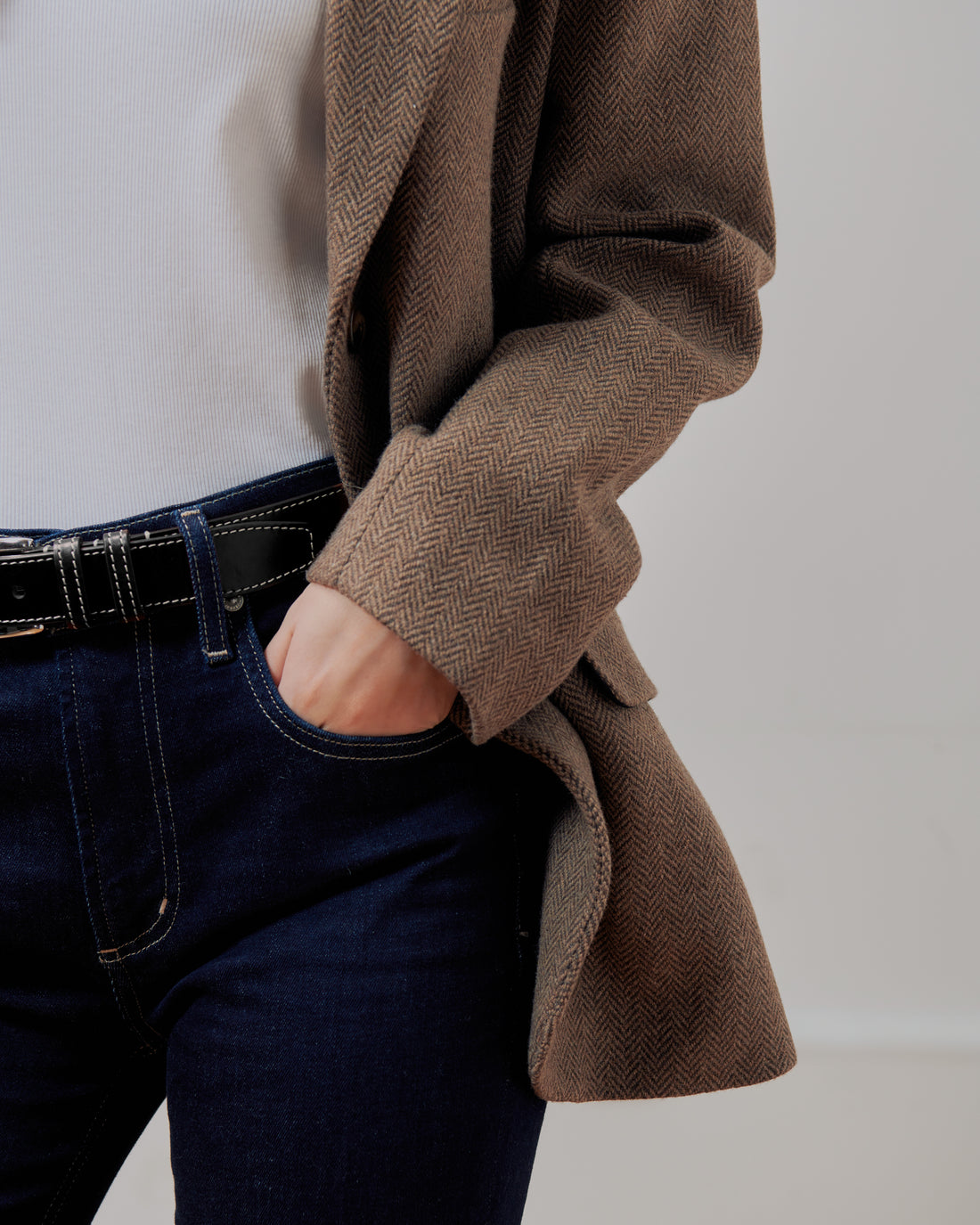 Penny Herringbone Blazer + Brown - Little Puffy