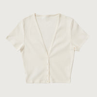 Button Crop Top + Cream - Little Puffy