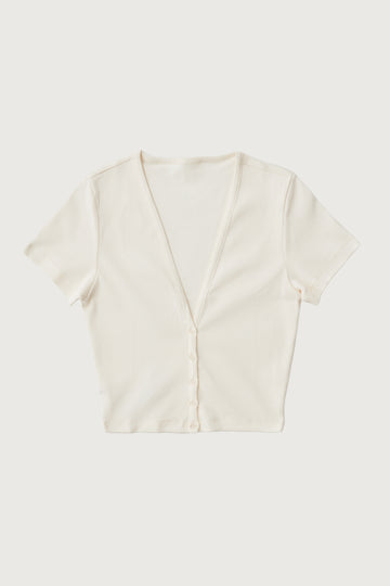 Button Crop Top + Cream - Little Puffy