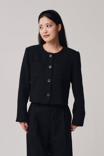 Gia Tweed Jacket + Black - Little Puffy