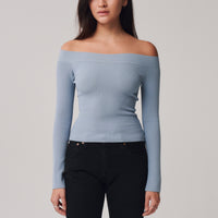 Mila Off Shoulder Top + Dusty Blue - Little Puffy