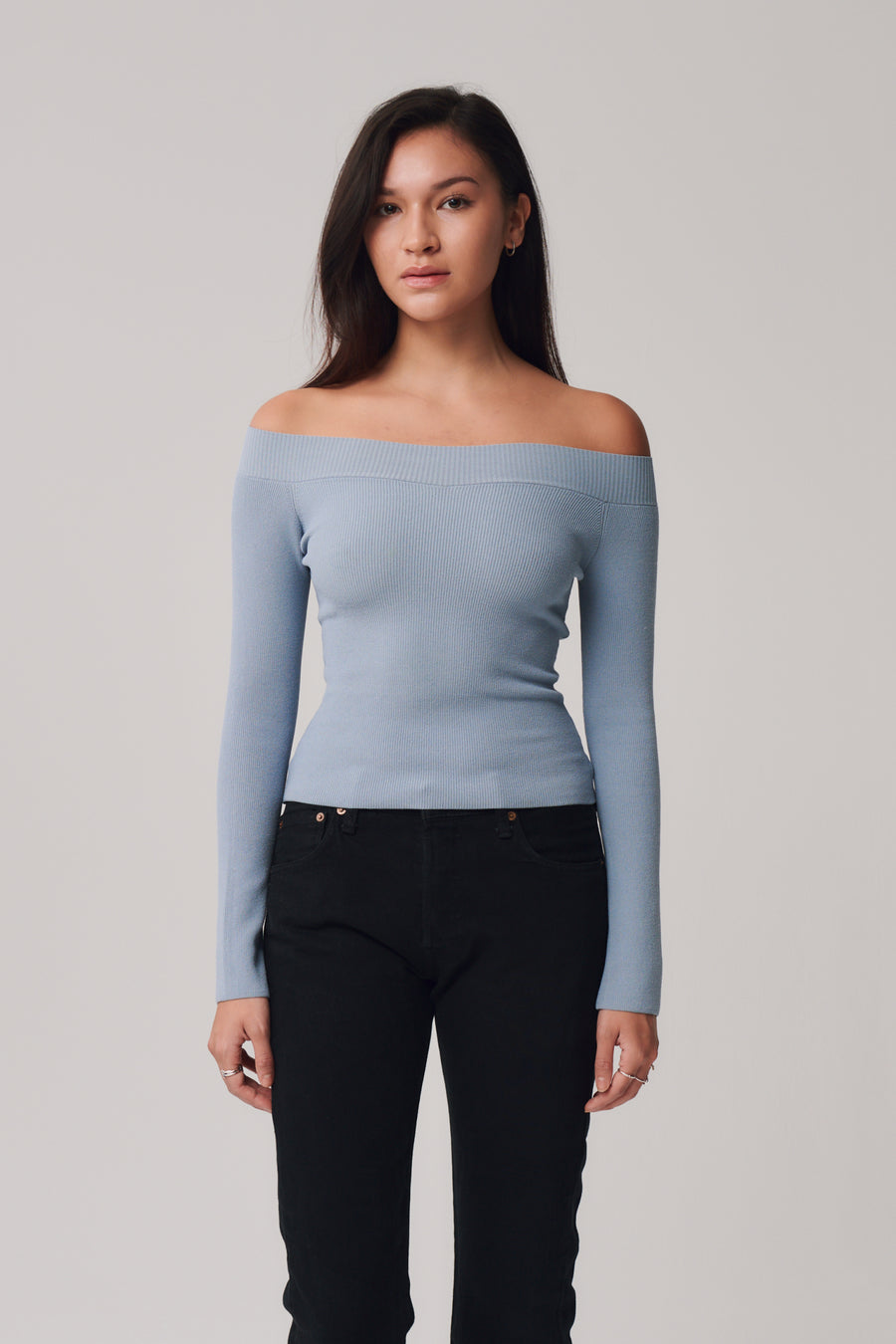 Mila Off Shoulder Top + Dusty Blue - Little Puffy