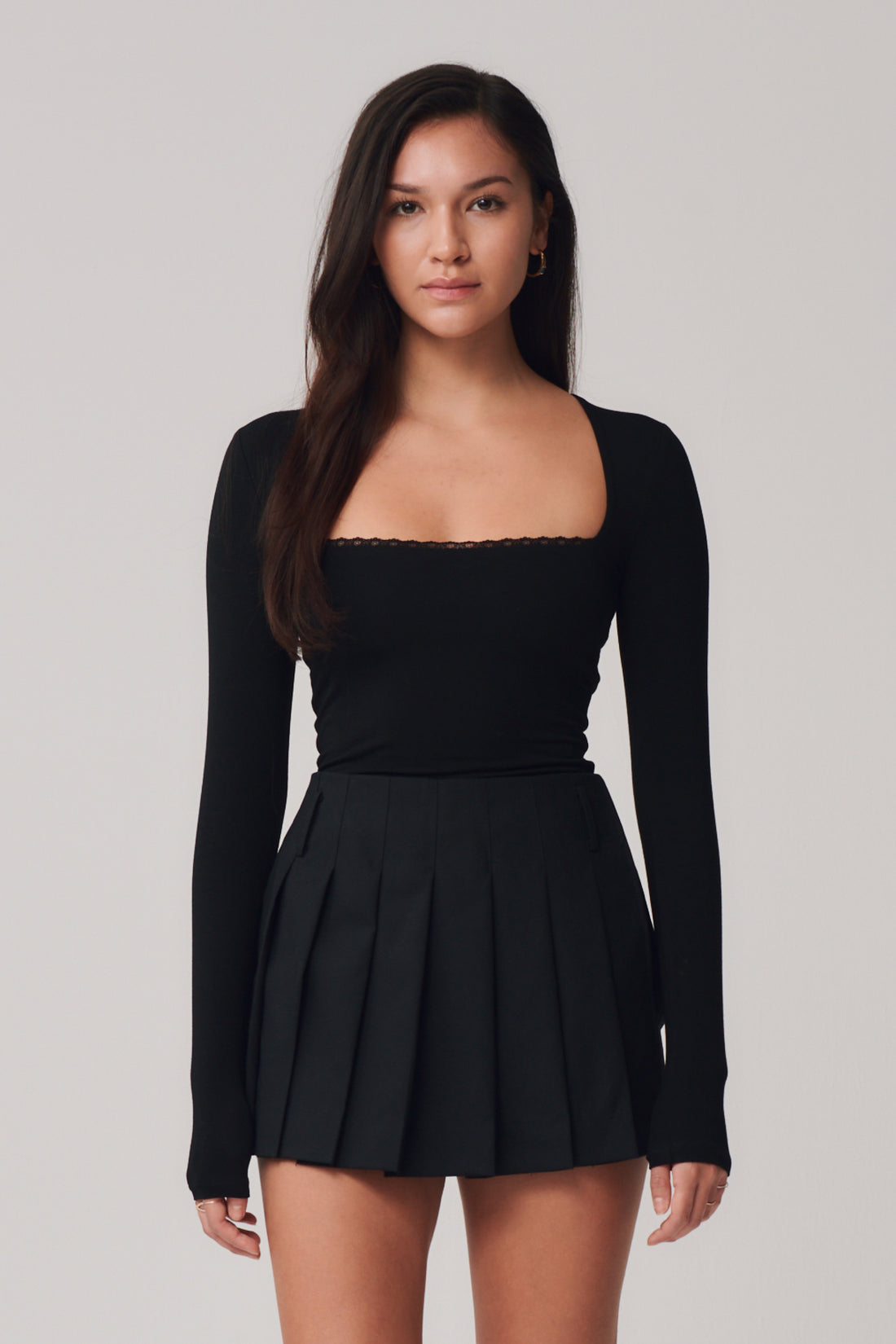 Valeria Lace Square Neck Top + Black - Little Puffy