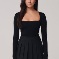 Valeria Lace Square Neck Top + Black - Little Puffy