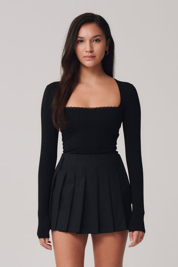 Valeria Lace Square Neck Top + Black - Little Puffy