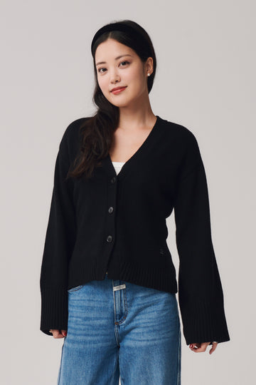 Ellie Button Cardigan + Black - Little Puffy