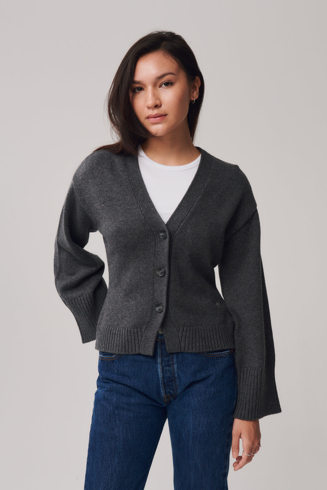 Ellie Button Cardigan +Gray - Little Puffy