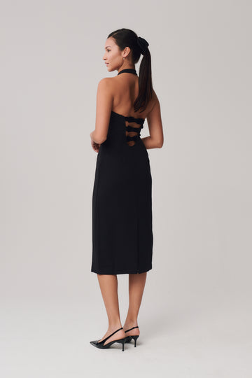 Audrey Bow Midi Dress + Black - Little Puffy