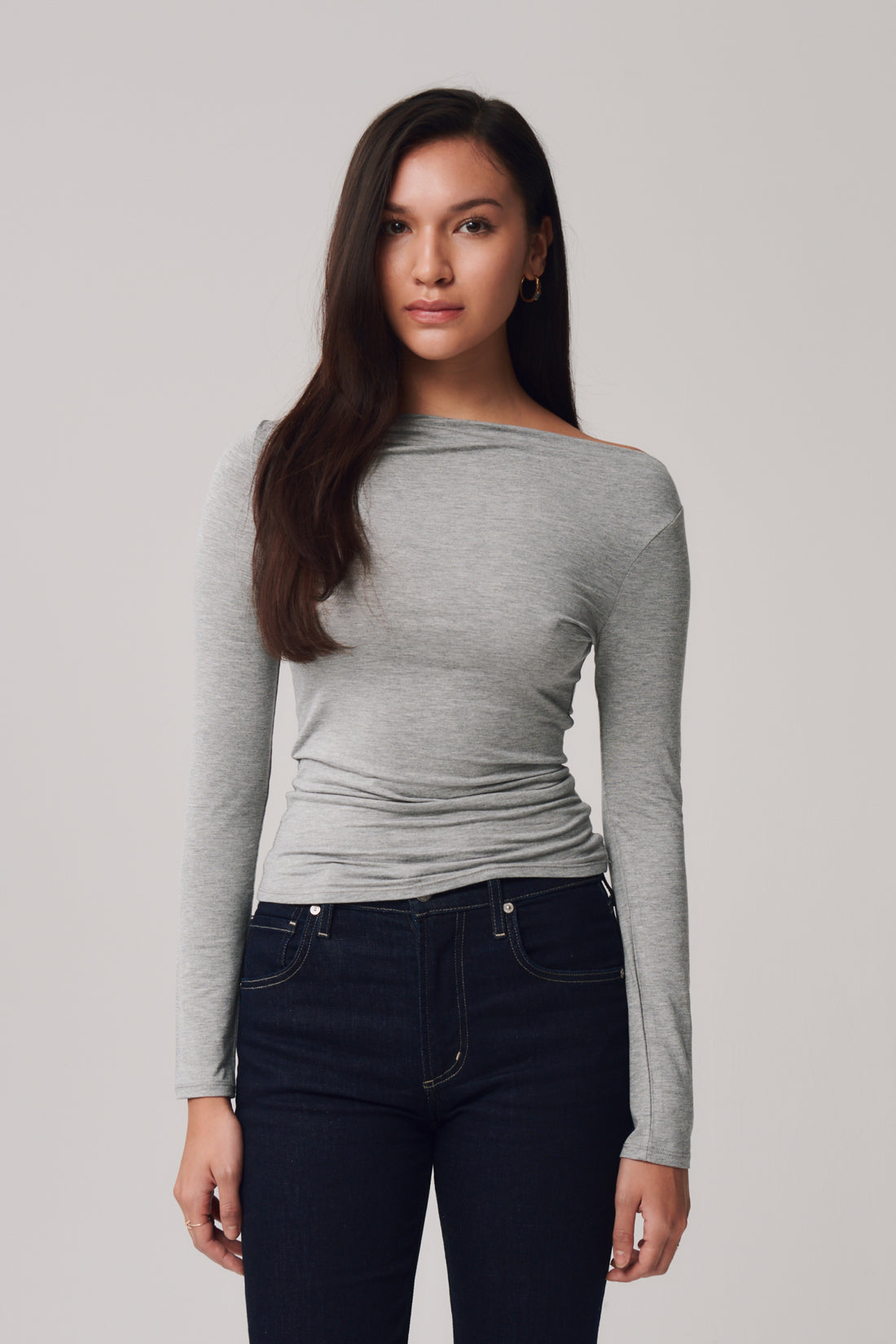 Alba Boat Neck Jersey Top + Gray - Little Puffy