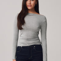 Alba Boat Neck Jersey Top + Gray - Little Puffy