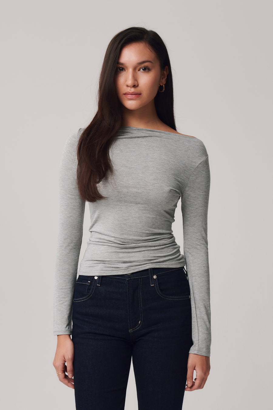Alba Boat Neck Jersey Top + Gray - Little Puffy