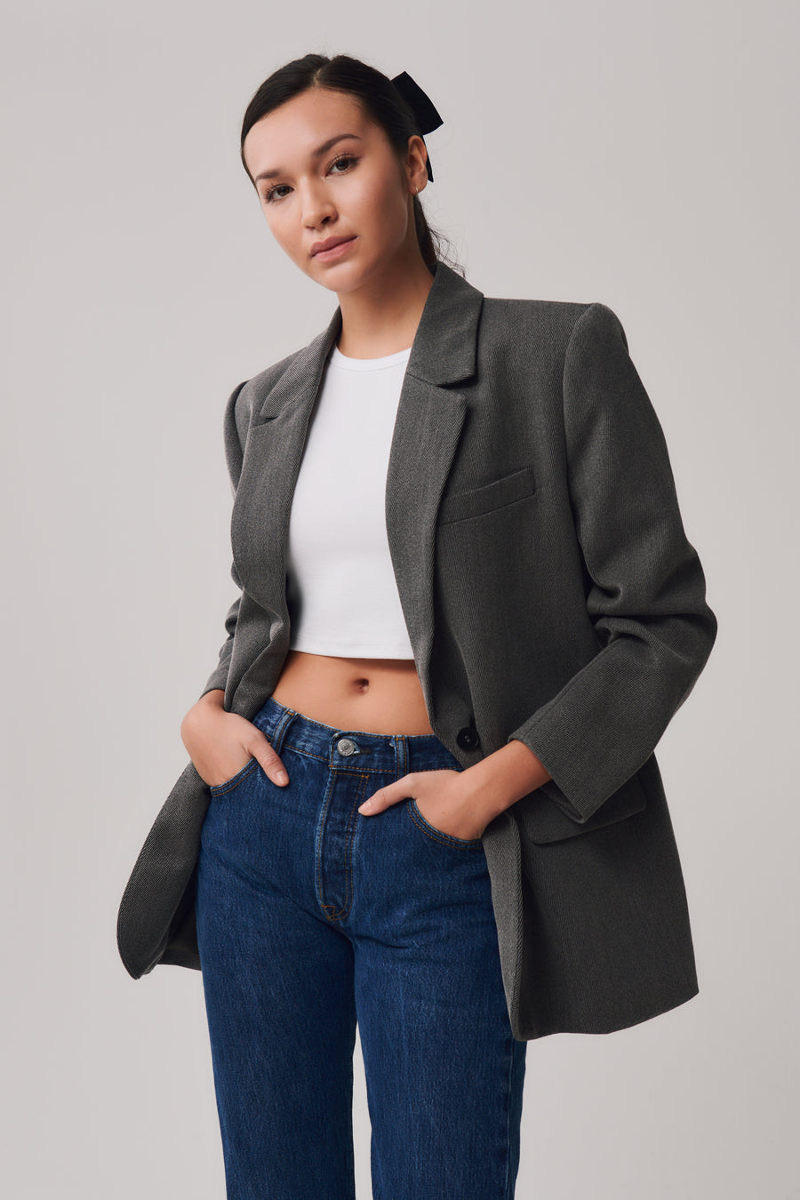 Elsa Twill Blazer + Charcoal - Little Puffy