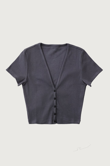 Button Crop Top + Vintage Black - Little Puffy