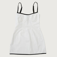 Linen Contrast Mini Dress + White - Little Puffy