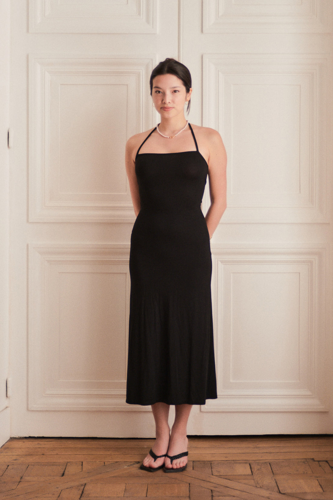 Halter Midi Dress + Black - Little Puffy