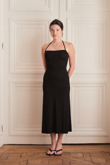Halter Midi Dress + Black - Little Puffy