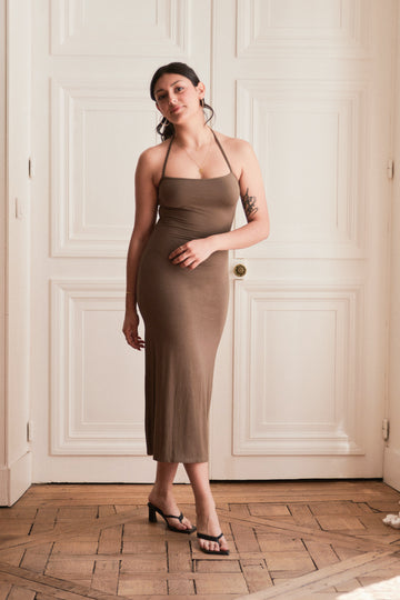 Halter Midi Dress + Olive - Little Puffy