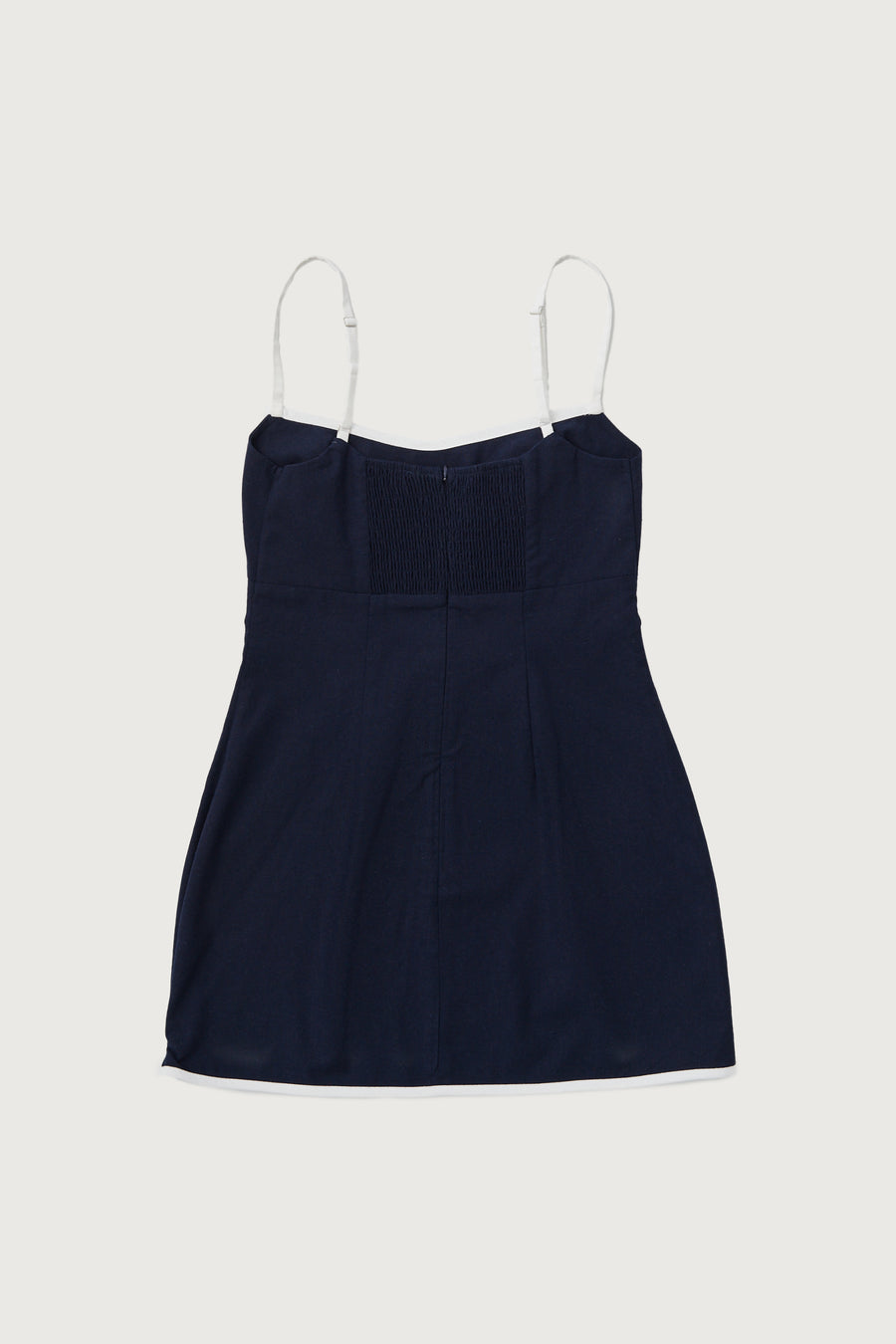 Linen Contrast Mini Dress + Navy - Little Puffy