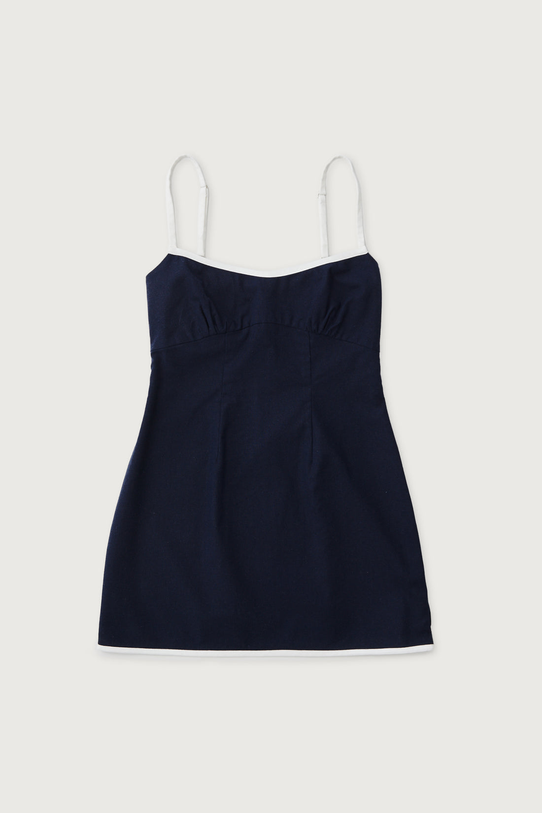 Linen Contrast Mini Dress + Navy - Little Puffy