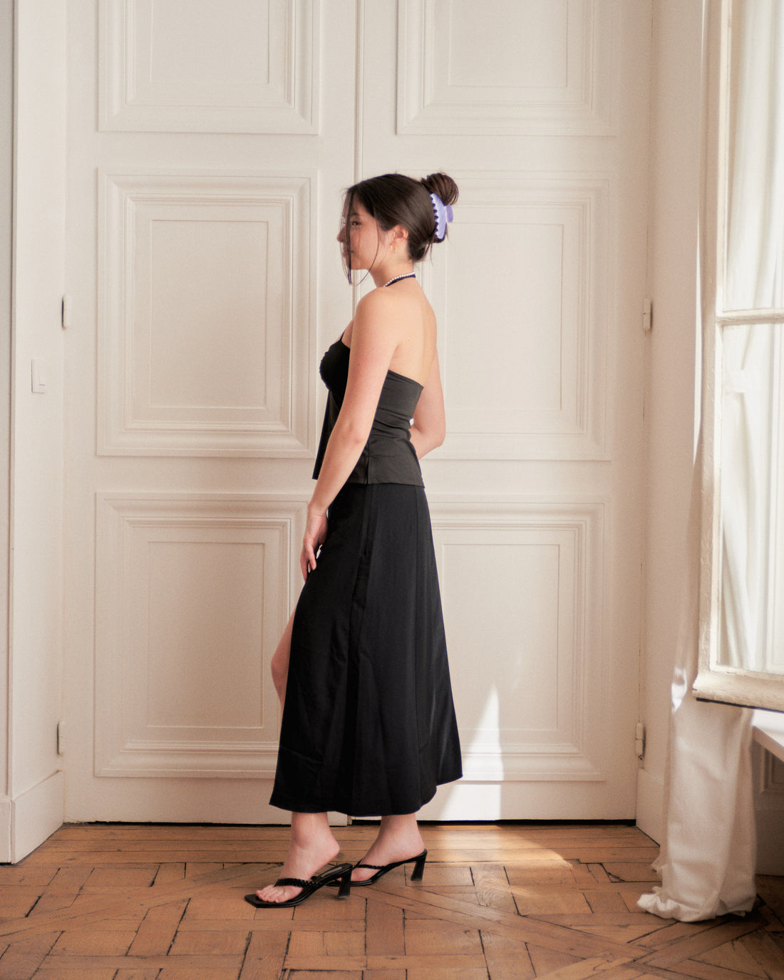RUCHED HALTER TOP - BLACK - Little Puffy