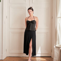 RUCHED HALTER TOP - BLACK - Little Puffy