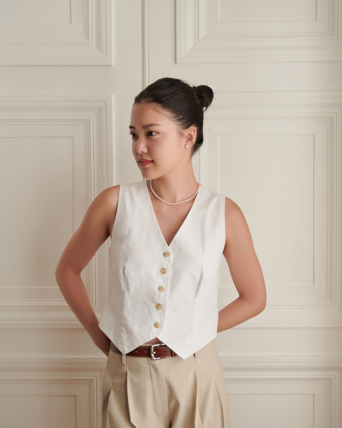 Jardin Linen Vest + Ivory