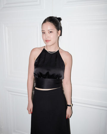 Ribbon Satin Top + Black - Little Puffy
