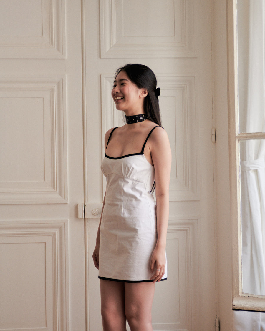 Gaia Linen Mini Dress + White - Little Puffy