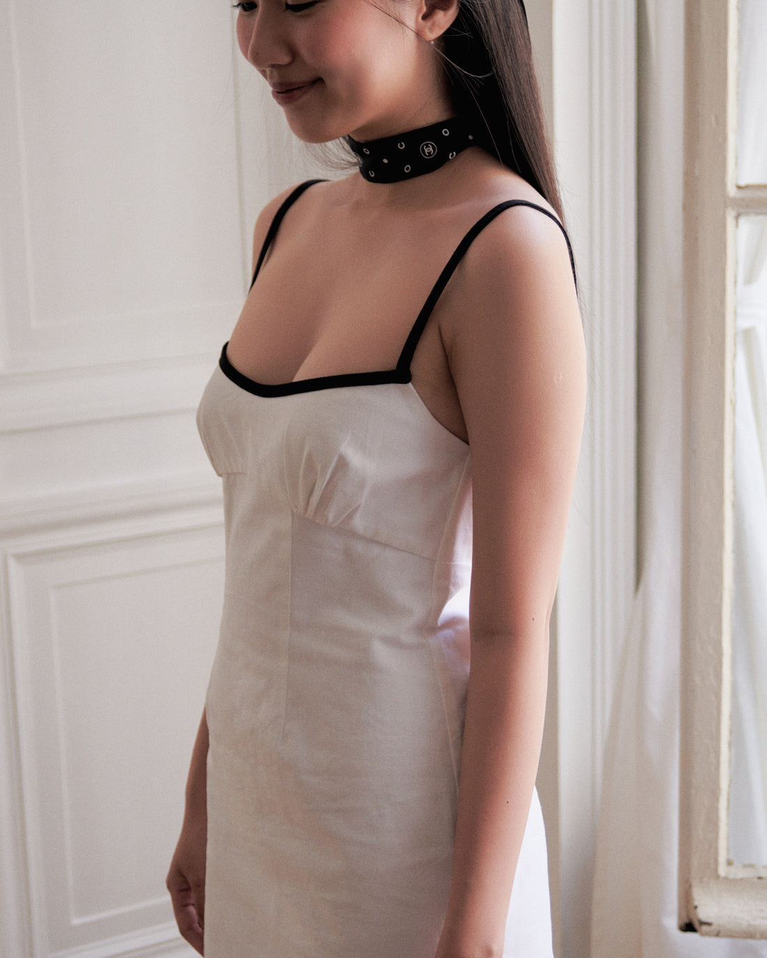 Linen Contrast Mini Dress + White - Little Puffy