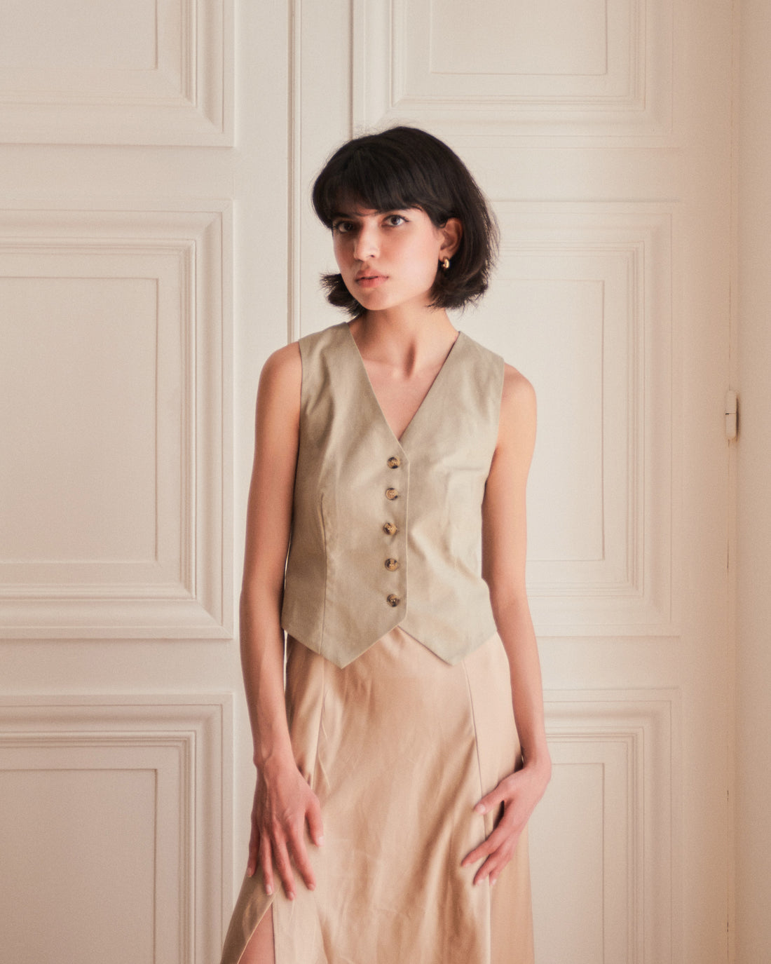 LINEN VEST - BEIGE - Little Puffy