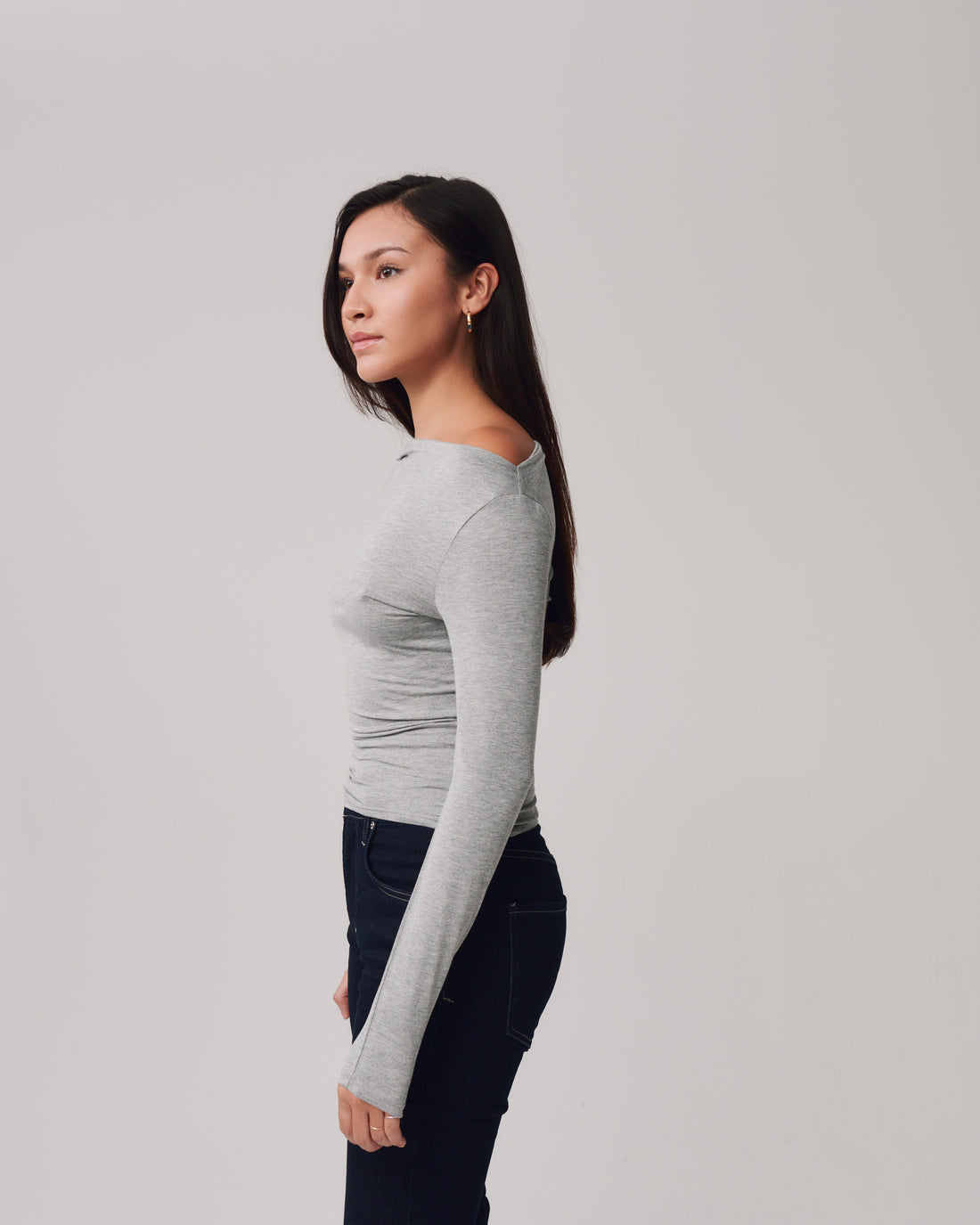 Boat Neck Jersey Top + Gray - Little Puffy