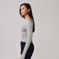 Boat Neck Jersey Top + Gray - Little Puffy