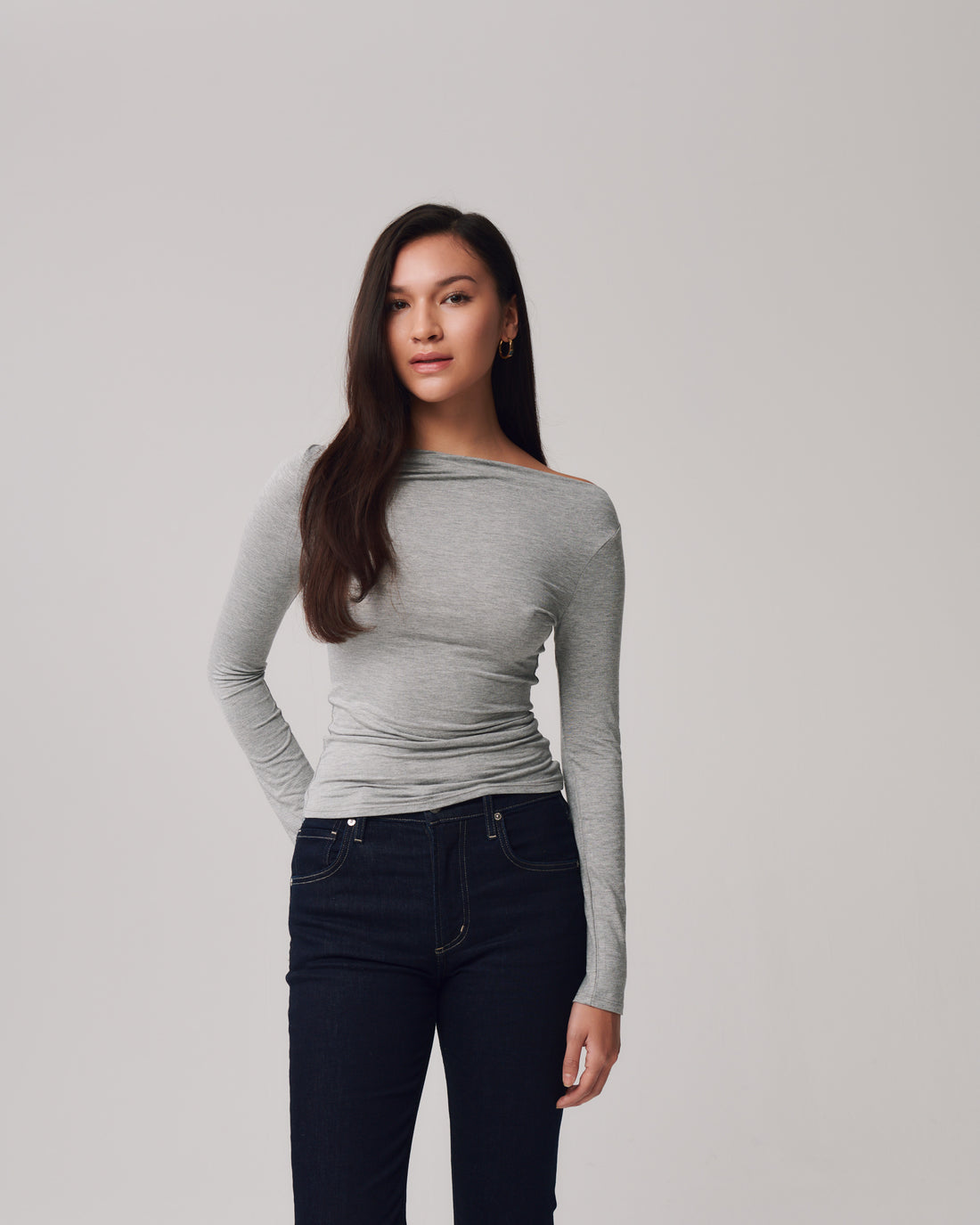 Boat Neck Jersey Top + Gray - Little Puffy