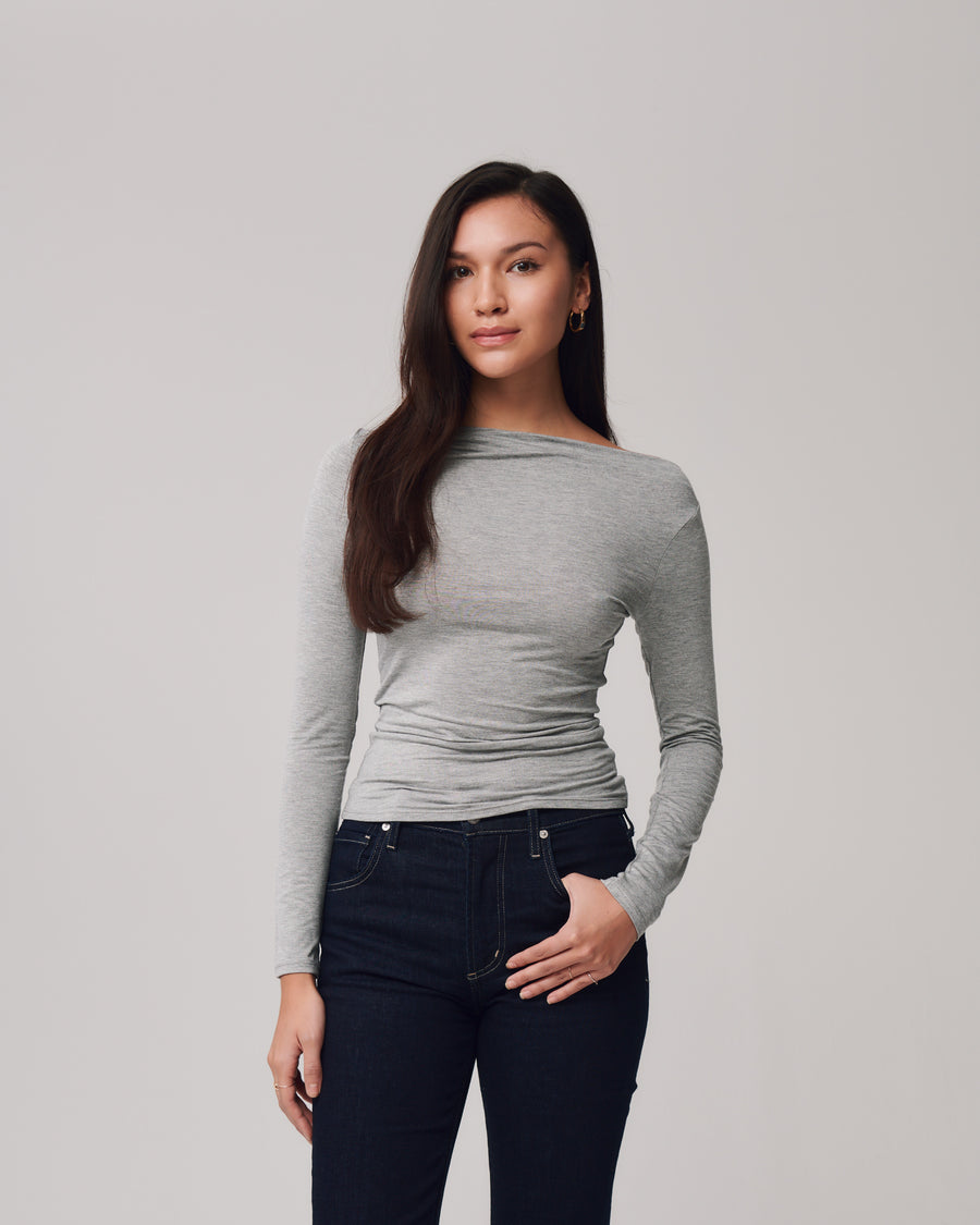 Boat Neck Jersey Top + Gray - Little Puffy