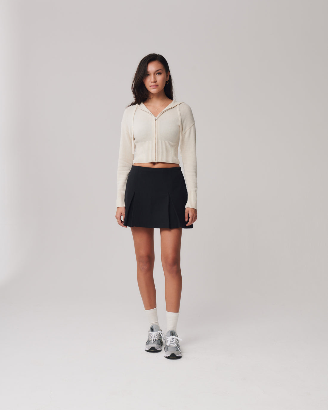 Crop Knit Zip Up + Cream - Little Puffy