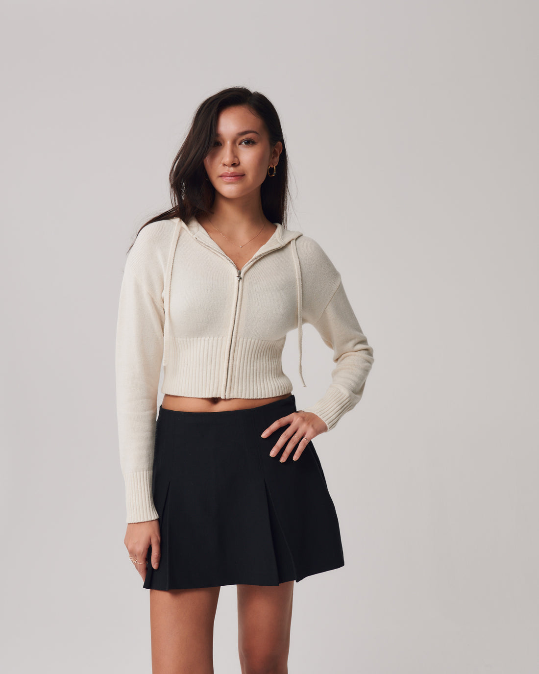 Crop Knit Zip Up + Cream - Little Puffy