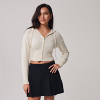 Crop Knit Zip Up + Cream - Little Puffy