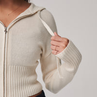 Crop Knit Zip Up + Cream - Little Puffy