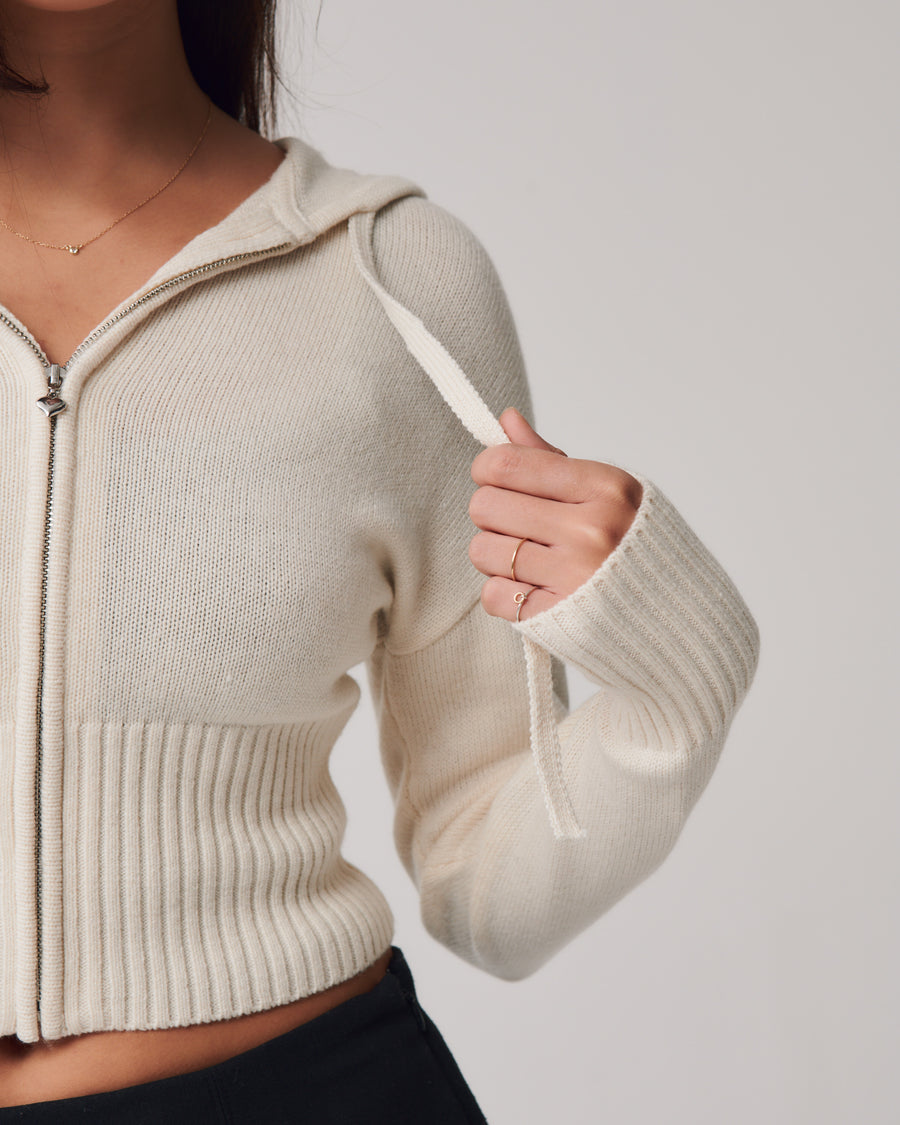 Crop Knit Zip Up + Cream - Little Puffy