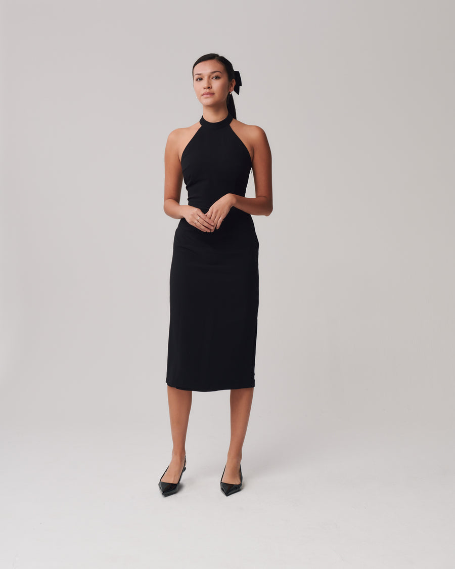 Bow Midi Dress + Black - Little Puffy