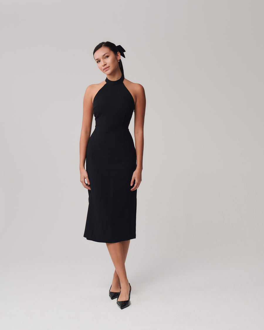 Bow Midi Dress + Black - Little Puffy