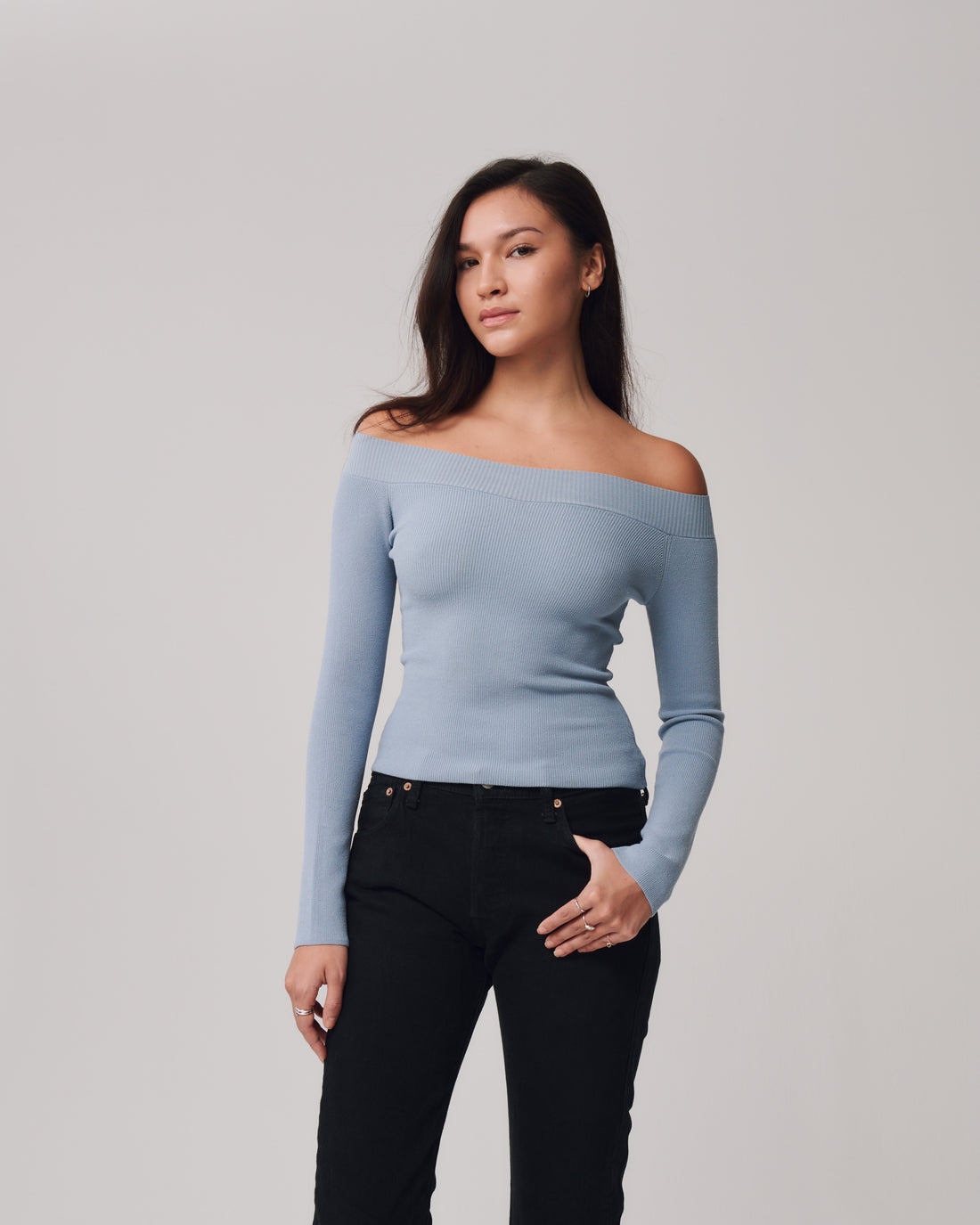 Off Shoulder Top + Dusty Blue - Little Puffy