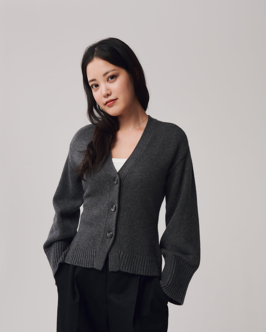 Ellie Button Cardigan +Gray - Little Puffy