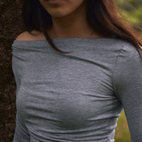Alba Boat Neck Jersey Top + Gray - Little Puffy